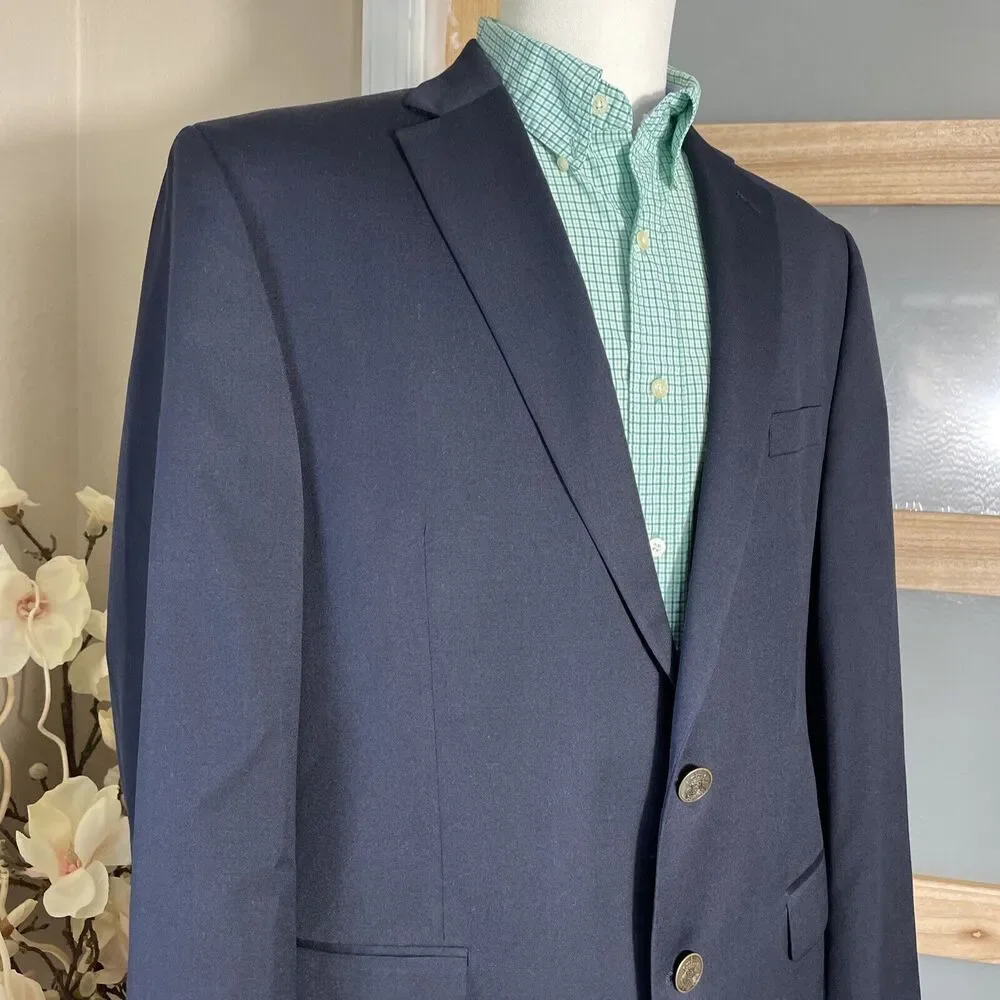 44R Michael Kors Navy-Blue Wool Metal-Buttons Blazer Jacket
